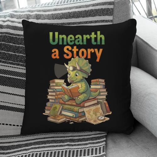 Unearth a Story Triceratops Dinosaur Reading Books Cute Dino Pillowcase - Bookorys