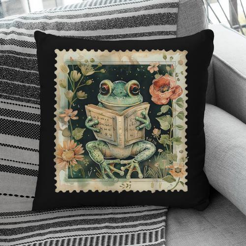 Vintage Frog Reading Book Bookish Cottagecore Pillowcase - Bookorys DE