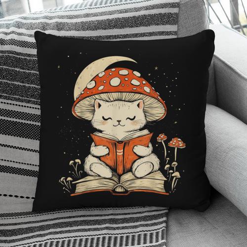 Women's Cottagecore Mushroom Cat Reading a Book Pillowcase - Bookorys AU