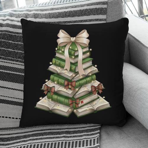 Xmas Tree Books Merry Christmas Coquette Bow Teacher Holiday Pillowcase - Bookorys
