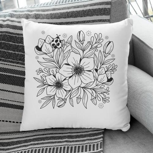 Adult Coloring Book Style Flowers And Ladybug Self Coloring Pillowcase - Bookorys DE