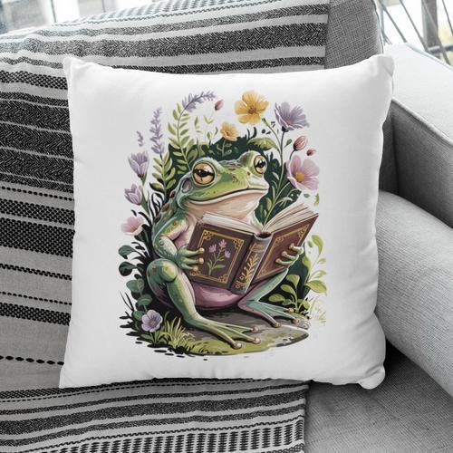 Aesthetic Cottagecore Frog Reading Book Floral Book Lover Pillowcase - Bookorys