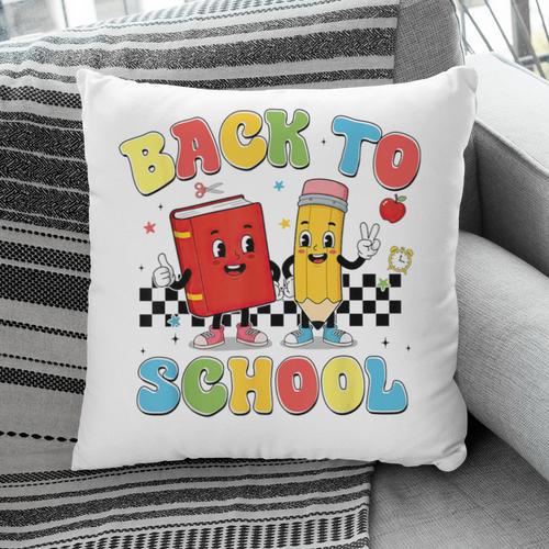 Back To School Checkered Book Pencil Groovy Teacher Student Pillowcase - Bookorys CA