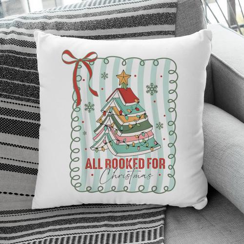 All Booked For Christmas Book Xmas Tree Coquette Bow Lights Pillowcase - Bookorys DE