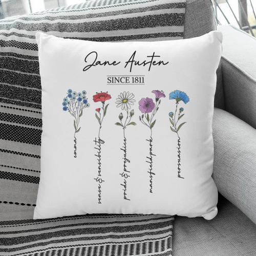 Bookish Feminist Jane Austen Fan Jane Austen Flower Books Pillowcase - Bookorys DE