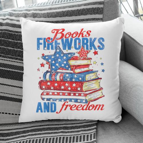 Books Fireworks And Freedom 4th Of July Book Lover Pillowcase - Bookorys