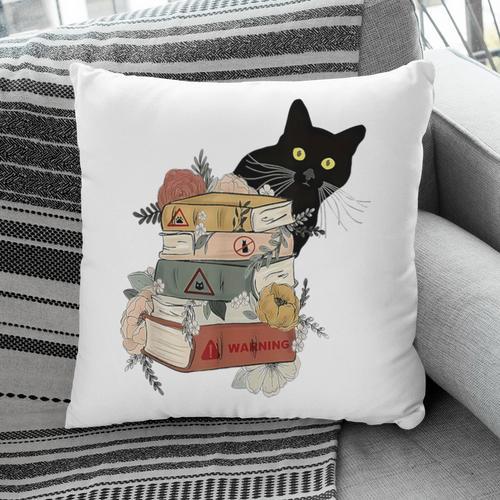 Cat And Books Flowers Reading Club Cat Lover Bookworm Pillowcase - Bookorys UK