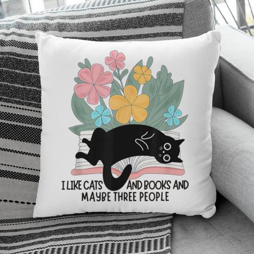 Cat Meme I Like Cats And Books And Maybe Three People Pillowcase - Bookorys DE