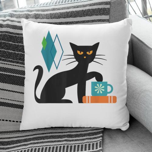 Cat Midcentury With Book And Coffee Atomic Age Mid Century Pillowcase - Bookorys