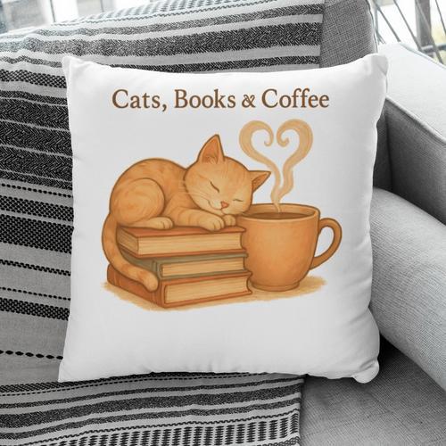 Cats Books And Coffee Heart Cozy Cat Lover Bookworm Readers Pillowcase - Bookorys