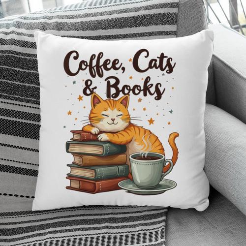 Coffee Cats And Books Lover For Women & Girls Coffee Pillowcase - Bookorys CA