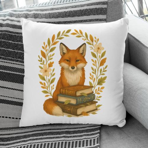 Cottagecore Whimsical Woodland Red Fox Behind Stack Of Books Pillowcase - Bookorys