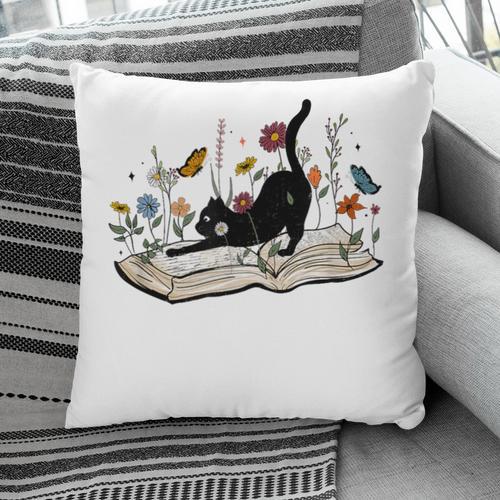 Cute Cat Flower Garden Book Kitty Reading Floral Men Women Girls Kids Pillowcase - Bookorys AU