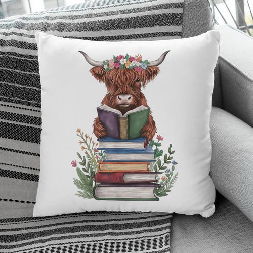 Cute Highland Cow With Book Floral Bookworm Librarian Book Pillowcase - Bookorys
