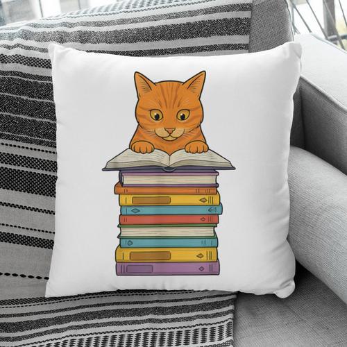 Cute Orange Tabby Cat Reading On Pile Of Books Pillowcase - Bookorys UK