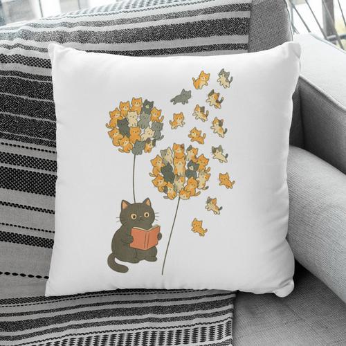 Cute Reading Cat With Kitten Dandelion Flowers Book Lover Pillowcase - Bookorys UK