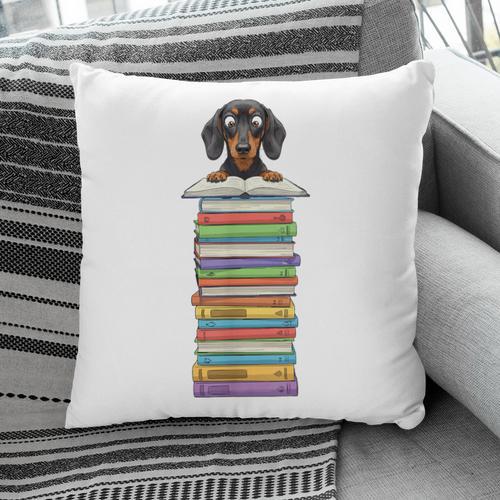Cute Wiener Dog Dachshund Reading On Pile Of Books Pillowcase - Bookorys