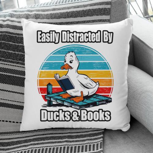 Ducks Books Lover Easily Distracted By Ducks & Books Pillowcase - Bookorys