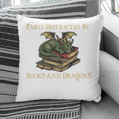 Easily Distracted By Books And Dragons Graphic Premium Pillowcase - Bookorys DE