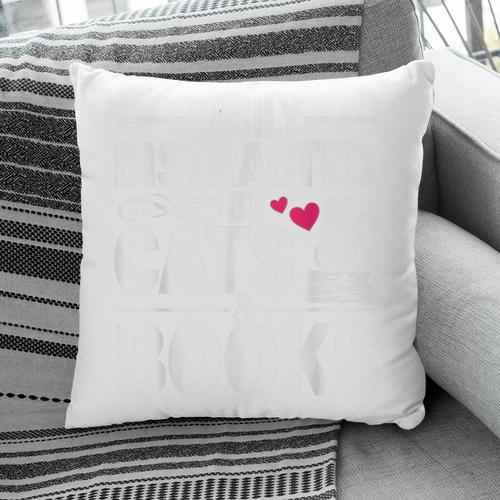 Easily Distracted By Cats And Books Cat & Book Lover Pillowcase - Bookorys