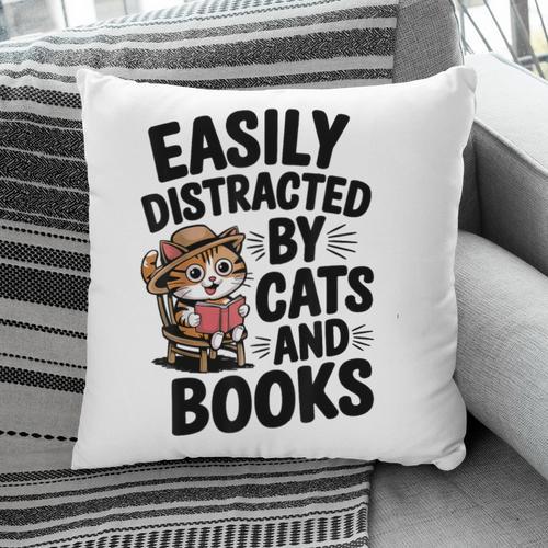 Easily Distracted By Cats And Books Lovers Reading Pillowcase - Bookorys DE