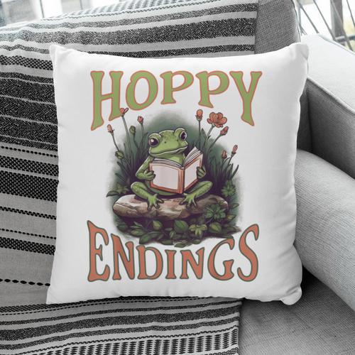 Frog Floral Cottage Core Reading Book Hoppy Endings Pillowcase - Bookorys