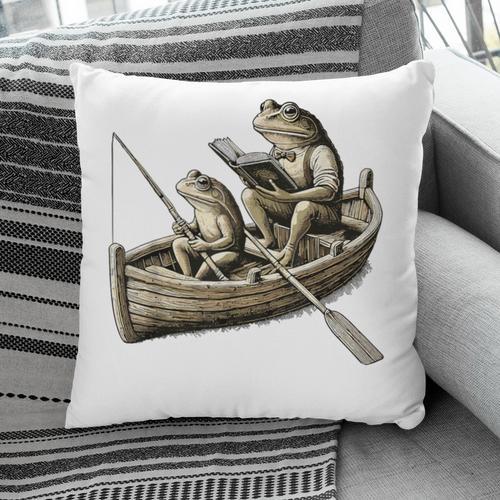 Frog Frogs Fishing & Book Vintage Classic Cottagecore Frog Pillowcase - Bookorys