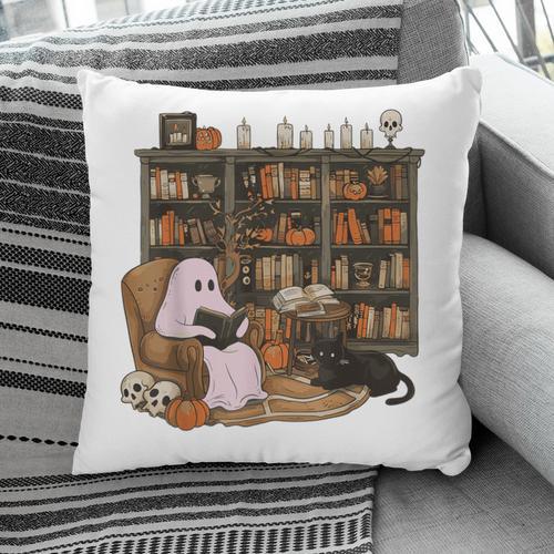 Ghost Reading Book Cat Lover Halloween Reading Enthusiast Pillowcase - Bookorys