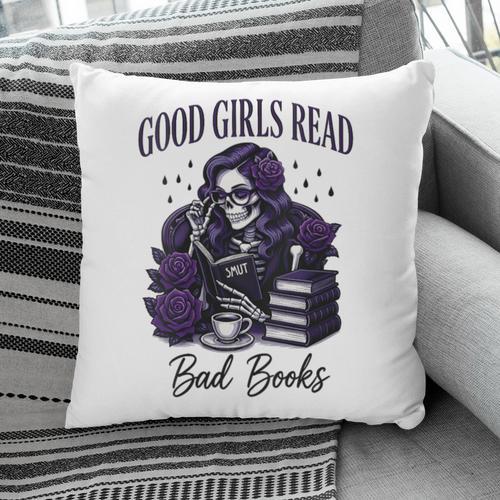 Good Girls Read Bad Books Sarcastic Skeleton Goth Skull Pillowcase - Bookorys UK