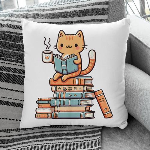 Kawaii Cat Coffee Books Teacher Men Women Girls Kids Pillowcase - Bookorys DE