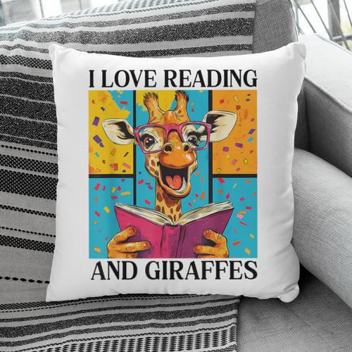 Love Reading And Giraffes Cute Giraffe Reading Book Lovers Pillowcase - Bookorys
