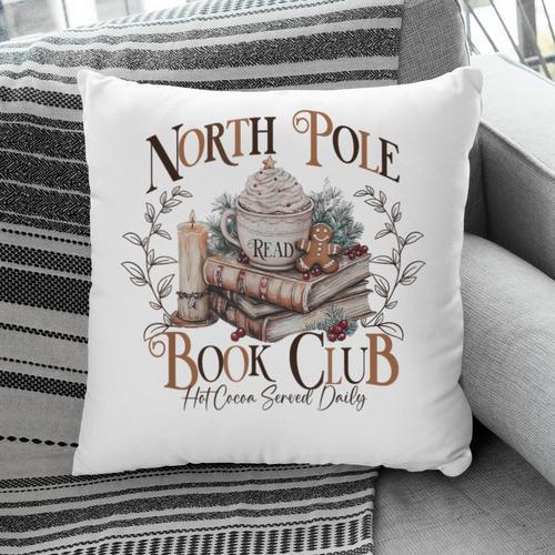 North Pole Book-Club Hot Cocoa Served Daily Christmas Book Pillowcase - Bookorys