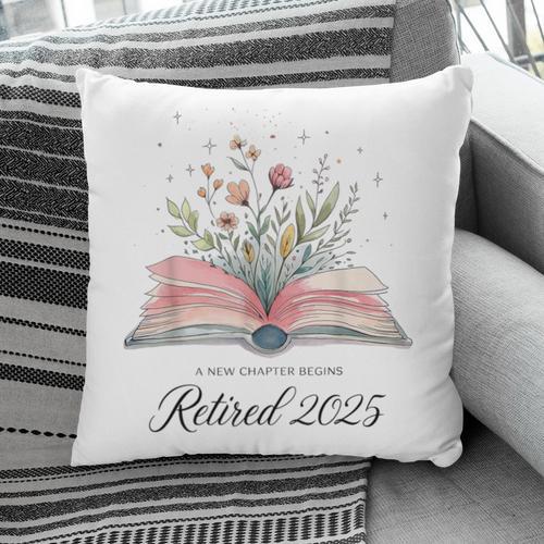 Quote New Chapter Begins Retired 2025 Floral Open Book Pillowcase - Bookorys CA