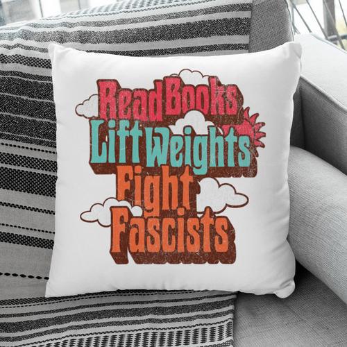 Read Books Lift Weights Fight Fascists Reading No Kings Premium Tri-Blend Pillowcase - Bookorys DE