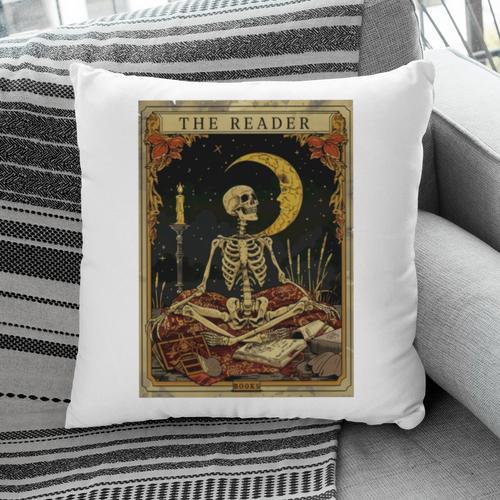 The Reader Tarot Card Book Lover Skeleton Art Goth Style Pillowcase - Bookorys