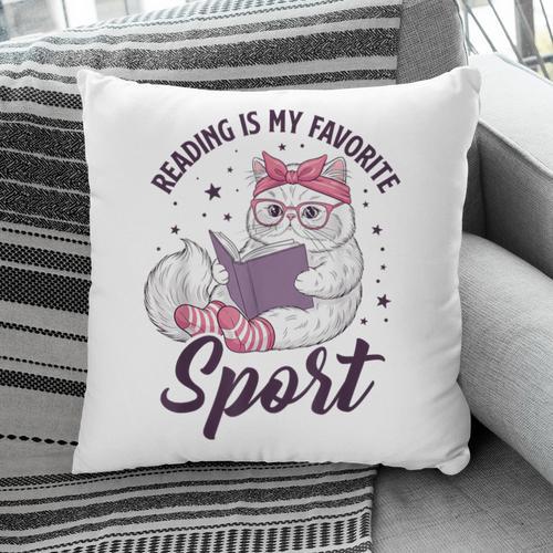 Reading Is My Favorite Sport Saying Cat And Book Lover Pillowcase - Bookorys
