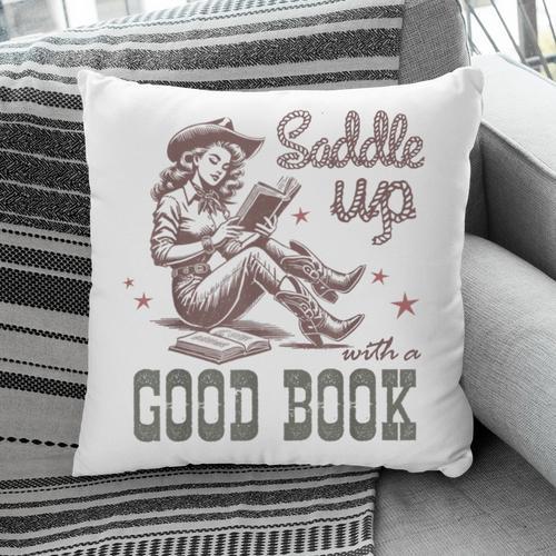 Retro Cowgirl ReadingTee Saddle Up With A Good Book Western Pillowcase - Bookorys CA