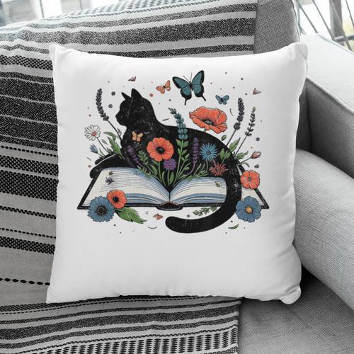 Retro Cute Cat Floral Book Librarian Vintage Floral Cat Book Pillowcase - Bookorys