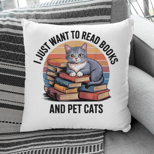 Retro I Just Want To Read Books And Pet Cats Cat Pillowcase - Bookorys