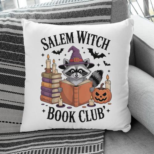 Salem WItch Book Club Halloween Raccoon Witch Reading Book Pillowcase - Bookorys