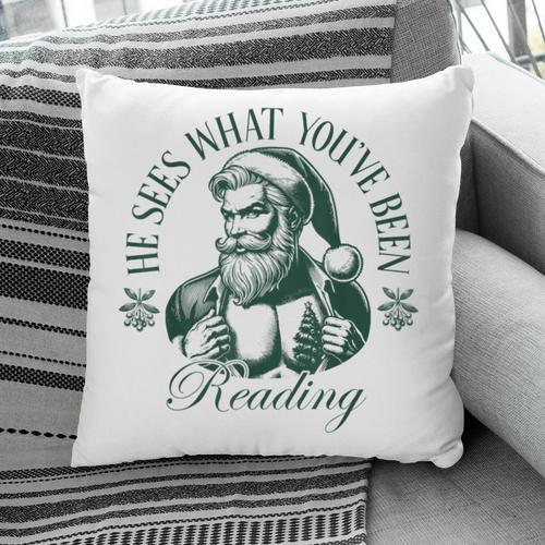 He Sees What You'Ve Been Reading Bookish Christmas Pillowcase - Bookorys