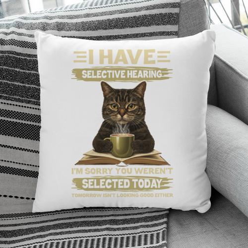 i Have Selective Hearing Cat Coffee Books Retro Pillowcase - Bookorys