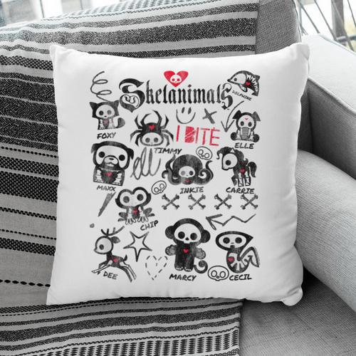 Skelanimals I Bite Vintage Retro Dead Pet Textbook Collage Pillowcase - Bookorys CA