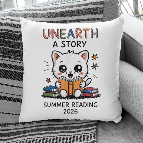 Unearth a Story Cute Kitten Summer Reading 2026 Cat Book Pillowcase - Bookorys