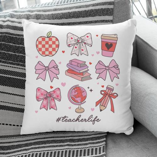Valentine Teacher Cute Bows Apple Globe Pencil Books Art Pillowcase - Bookorys CA