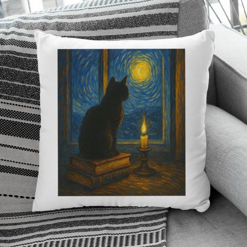 Van Gogh Starry Night Art Cat And Book Lovers Premium Tri-Blend Pillowcase - Bookorys CA