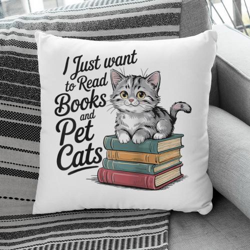 Vintage I Just Want To Read Books And Pet Cats Cat Raglan Baseball Tee Pillowcase - Bookorys