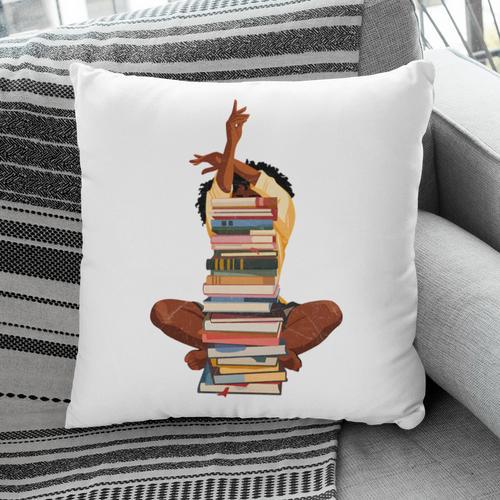 Woman And Books Stack Afro Girl Book Lover Pillowcase - Bookorys