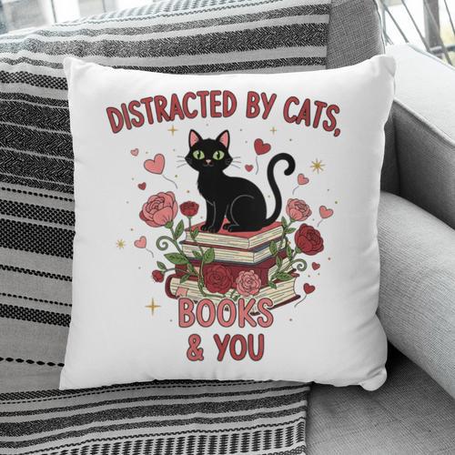 Women's Cat Books Romantic Floral Aesthetic Book Lover Cat Owner Pillowcase - Bookorys