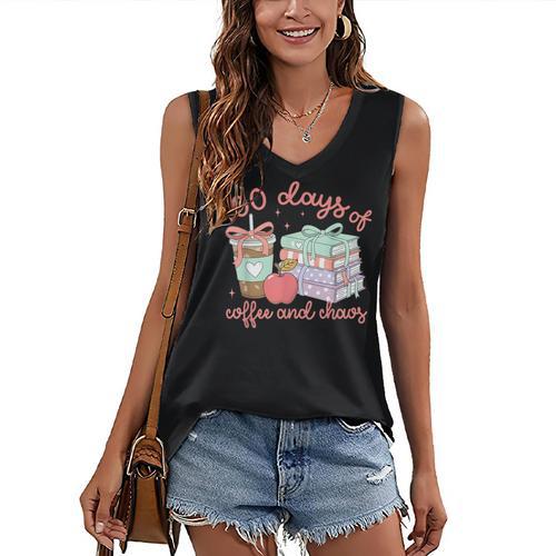 100 Days Of Coffee And Chaos Coquette Bow Book Apple Women's V-Neck Tank Top - Bookorys